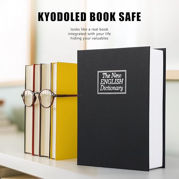 KYODOLED 10.5Inch Book Safe with Key Lock,Extra Large Portable Metal Safe Box, Dictionary Diversion,Secret Book Hidden Safe,10.5" x 7.8" x 2.6" Black Extra Large