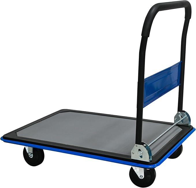 660lbs Large Size Heavy Duty Blue Flatbed Cart, Foldable Steel Platform Dolly with 360Β° Swivel Wheels, Silent Utility Push Hand Truck for Warehouse & Home