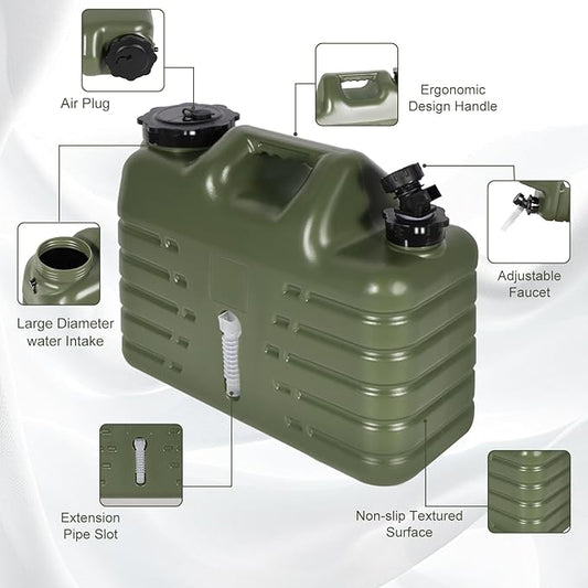 REDCAMP 4 Gallon/15L Portable Water Container with Spigot, Camping Water Jugs, Water Tank, Portable Emergency Water Storage for Camping, Car, Hiking&Hurricane Supplies, Green