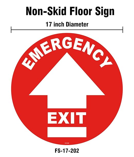 Stranco Floor Signs "EMERGENCY EXIT" Non-Slip Permanent Acrylic Adhesive, 17" White on Red