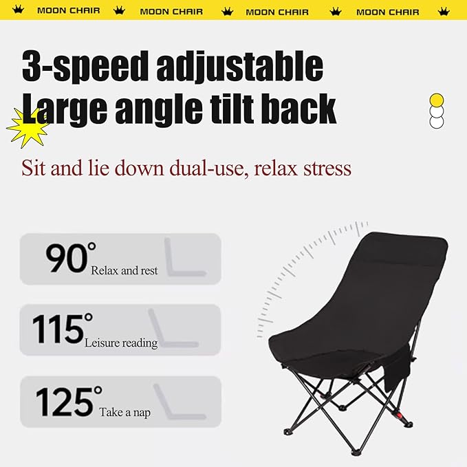 Outdoor Folding Camping Chairs 2 Pack,3-Stage Adjustable High Back Chair – Supports 660 lbs,Comfortable Thickened Sponge Cushion 600D Oxford Fabric Portable with Storage Bag & Side Pocket (Black)