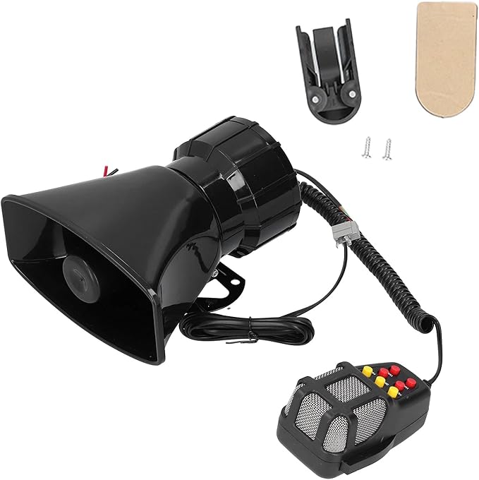 100W Loudspeaker, Car Horn PA Mic 7Sound Siren for Car Truck RV with PA System and Installation Kit, 12V Universal