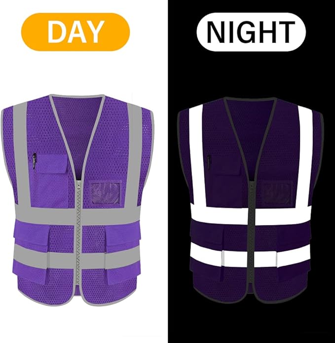 HYCOPROT High Visibility Mesh Safety Reflective Vest with Pockets and Zipper, Meets ANSI/ISEA Standards