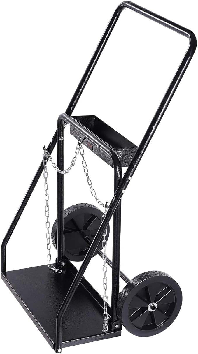 VEVOR Dual Welding Cylinder Cart, Oxygen Acetylene Tank Cart with 440LBS Static Weight Capacity, 10-Inch Solid Wheels and Tank Storage Safety Chains, Suitable for Double 12.5-Inch Dia. Gas Cylinders