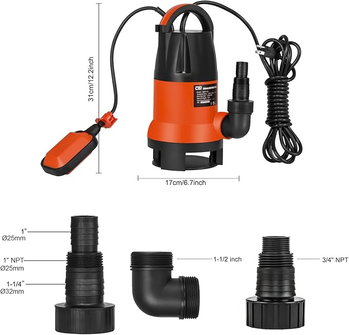 Sump Pump, Prostormer 1HP 3700GPH Submersible Clean/Dirty Water Pump with Automatic Float Switch for Pool, Pond,Garden, Flooded Cellar, Aquarium and Irrigation (Orange)