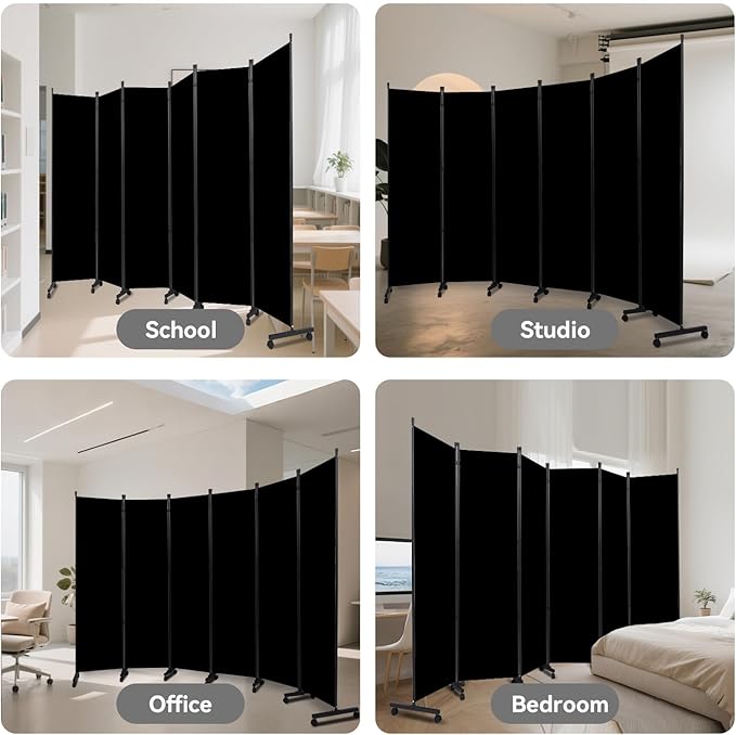 Room Divider (6 Panel) Wall Divider for Room Partition, 132 inch Metal Frame Wide Portable Privacy Screens W/Wheels, Freestanding Room Separators 5.6FT Room Divider Panel