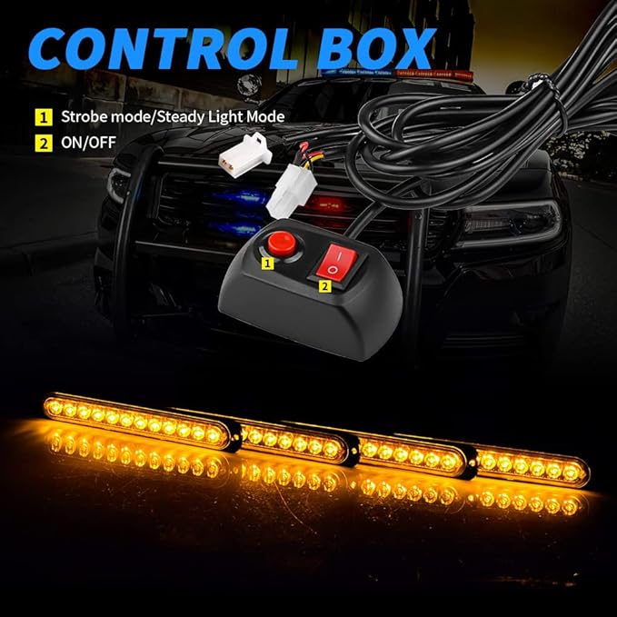 7 Inch LED Warning Safety Flashing Beacon Lights Kit, 4Pcs 12 LEDs Strobe Light Flashing Warning for All 12V-24V Vehicle off-road Truck SUV ATV Forklift Tractor Fire Engine (Red+Blue)