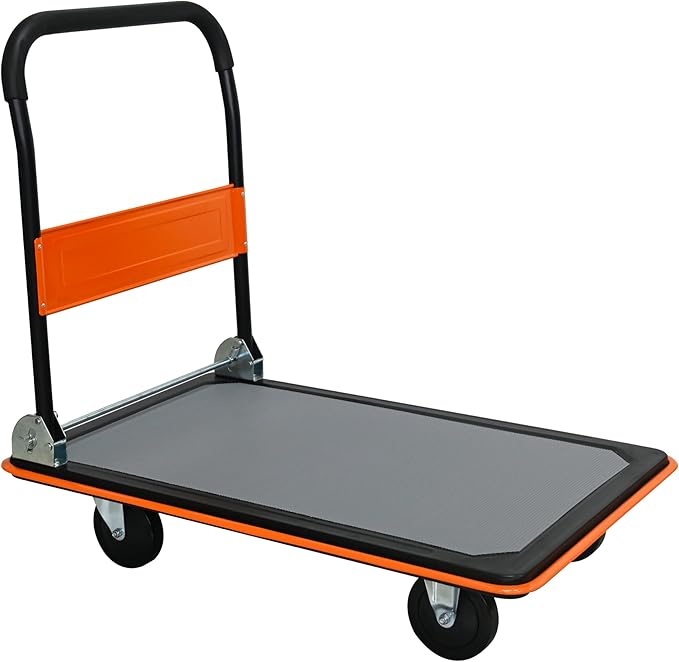 660lbs Large Size Heavy Duty Orange Flatbed Cart, Folding Steel Platform Hand Truck with 360Β° Silent Swivel Wheels, Utility Dolly for Storage & Moving