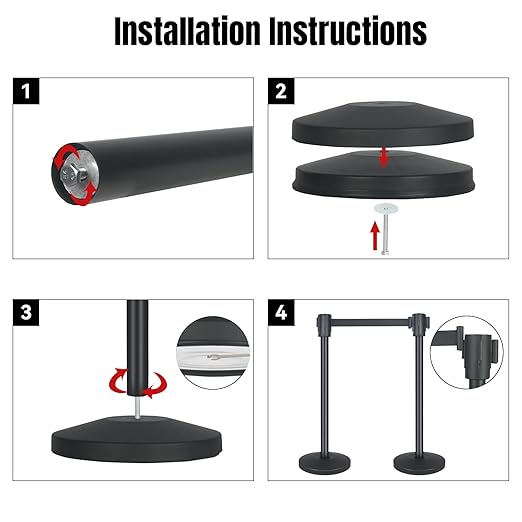 QKA Crowd Control Barriers with 16.4' Retractable Belt 2Pack Stainless Steel Stanchion Posts Queue Line Pole Stanchions, Black