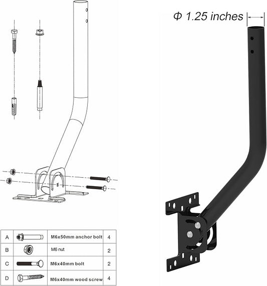 PIBIDI Adjustable Outdoor Antenna & Weather Station Mounting Pole Universal Mount Brackets - Easy Installation, Solid Structure, Weather Proof (1 1/4" Diameter,16 1/2" Arm Length)