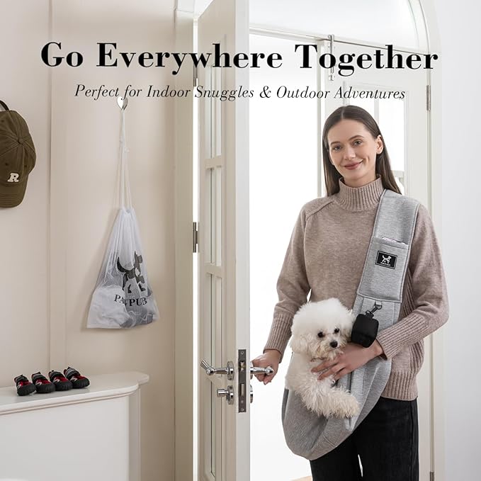 Dog & Cat Carrier Sling, Adjustable Soft Padded Shoulder Puppy Carrier, Hands-Free Dog Carrier Bag with Double Safety Buckles Premium Material for Outdoor Travel, Light Gray, M