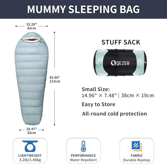 Down Sleeping Bag for Adults with 620 Fill Power Down Ultralight Mummy Backpacking Sleeping Bag