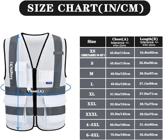 A-SAFETY Hi Reflective Safety Vest,Hi Vis Bright Neon Colors Safety Vest with 4 Reflective Strips 7 Pockets(White XXXL)