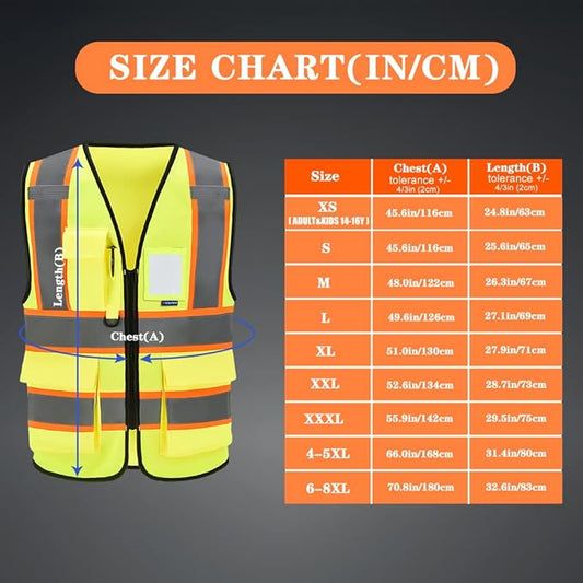 AYKRM Security Vest for Men Women 7 Pockets High Visibility Reflective Safety Vest Front Zipper Meets ANSI/ISEA