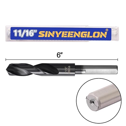 11/16 Drill Bit for Metal and Hardened Steel, 1/2 Inch Reduced Shank M35 Cobalt HSS Twist Heavy Duty Drill Bits, with Index Storage Case