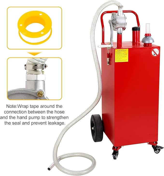 Gas Caddy Fuel Tank Gasoline container Diesel portable gas tank w/pump Rolling & Solid Rubber Wheels for Weeder,Snow blower,Pickup truck,ATV,Water Scooter,Yacht,UTV,Motorcycle (30 Gallon Red)
