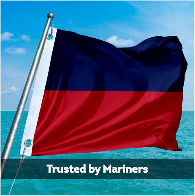 AGAS Echo Code E Marine Signal 1.5x2 Ft Flag - Printed 200D Nylon - Canvas Header - Brass Grommets - Colorfast & Stitched Edges - Nautical Boat Flag - Naval Code Signal Flag.