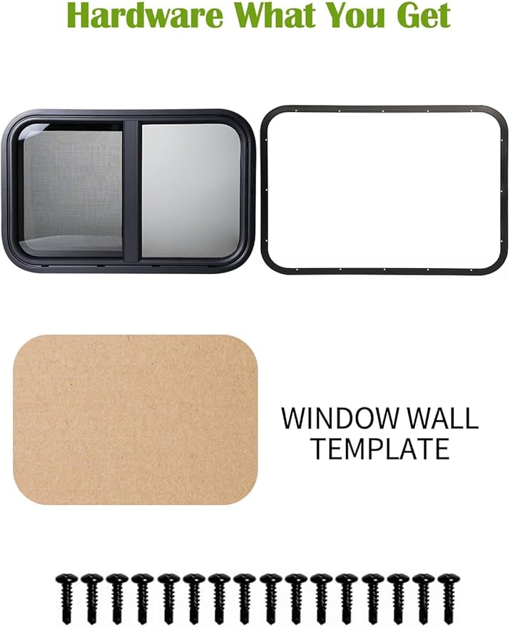24"x20" RV Sliding Window - Horizontal Teardrop Style, DOT-Certified Tempered Glass & Trim Kit, Aluminum Alloy Frame w/Mesh Screen