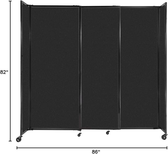 Versare Straightwall Sliding Portable Wall Partition | Freestanding Office Dividers | Locking Wheels | Temporary Room Separator | 7'2" Wide x 6'10" Tall Black SoundSorb Panels