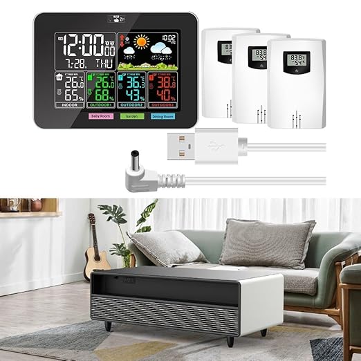 Digital Weather Station with 3 Sensors,for Indoor and Outdoor Temperature and Humidity Monitoring, Barometric Pressure Forecast, USB Powered