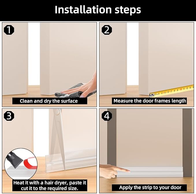 Door Draft Stopper for Bottom of Door, Adjustable Weather Stripping Door Seal for Cold Insulation, Under Door Sweep for Exterior & Interior Doors, Door Bottom Seal Blocker Noise (78inch,Transparent)