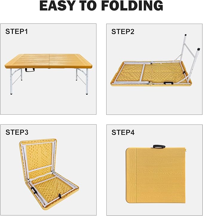 Folding Table, 4FT/6 FT Foldable Table with Carrying Handle, Steel Legs Heavy Duty Portable Utility Table for Party, Dining, Wedding, Events, Picnic Indoor, Outdoor, Camping