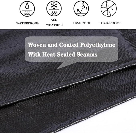 Tarps Heavy Duty Waterproof 12x16ft,TEZONG Black Plastic Tarps Multipurpose Large Outdoor Tarp Cover 12MIL Thick Poly Tarpaulin for Emergency Rain or Sun, Roof, Patio Furniture, Firewood, Canopy
