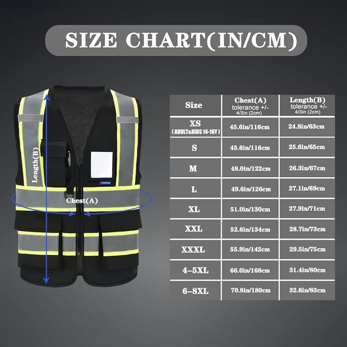 AYKRM Security Vest for Men Women 7 Pockets High Visibility Reflective Safety Vest Front Zipper Meets ANSI/ISEA