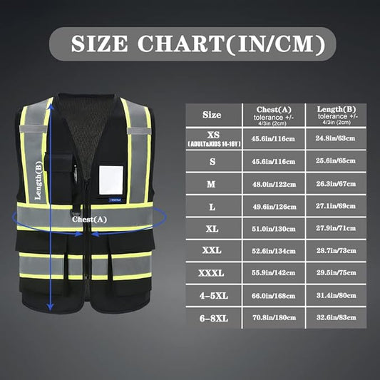 AYKRM Security Vest for Men Women 7 Pockets High Visibility Reflective Safety Vest Front Zipper Meets ANSI/ISEA
