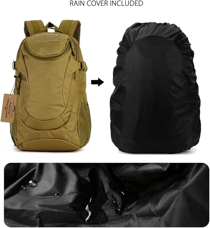 ArcEnCiel Motorcycle Backpack Tactical Military Bag for Outdoor Hiking Camping Trekking - Rain Cover+Patch Included