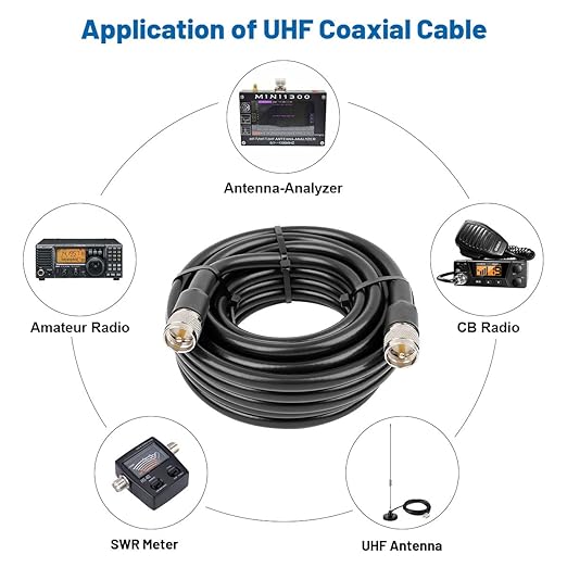 UHF CB Coax Cable - 200FT KMR400 PL259 Male to Male Coaxial Cable Low Loss UHF Cable CB Coax Cable for HAM Radio, VHF Radio, SWR Meter, Antenna Analyzer
