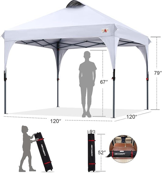 ABCCANOPY Outdoor Pop up Canopy Tent, 10x10 Instant Portable Canopy for Camping, Beach, Backyard, White
