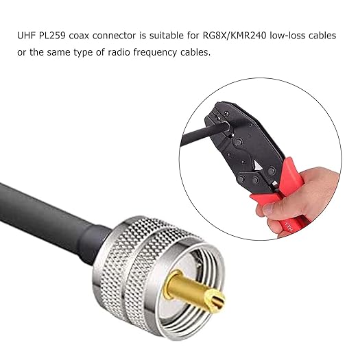 PL259 Male Crimp Connector, UHF SO239 Crimp Coax Connector for RG8X/LMR240/ 4D-FB/ CNT240/ RG8 Mini Coaxial Cable(Pack of 10)