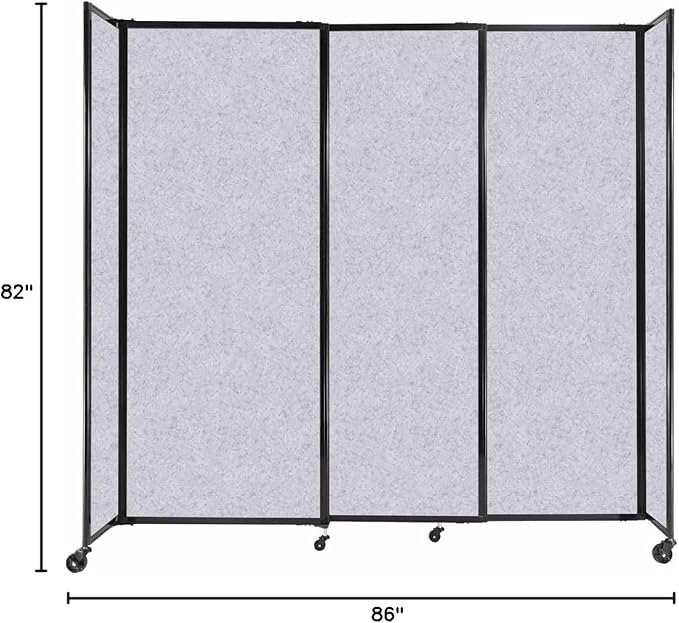 Versare Straightwall Sliding Portable Wall Partition | Freestanding Office Dividers | Locking Wheels | Temporary Room Separator | 7'2" Wide x 6'10" Tall Marble Gray SoundSorb Panels