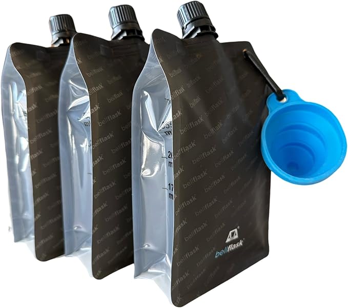 BellFlask - 15 oz. Plastic Flask, Patented, Flexible, Metal-Free, Reusuable, BPA-Free with Carabiner Clip and Filling Funnel