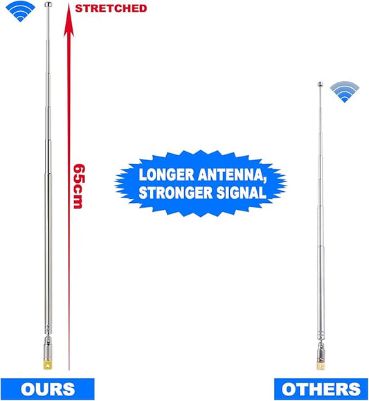 Bingfu 6 Sections Telescopic 65cm AM FM Antenna Portable Radio Antenna Replacement (2-Pack) Compatible with Indoor Portable Radio Home Stereo Receiver AV Audio Video Home Theater Receiver TV Tuner