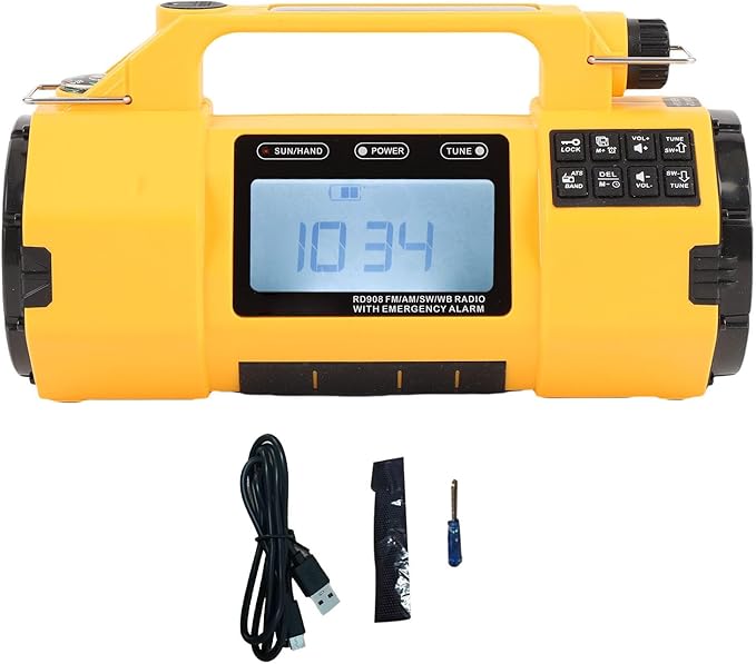 PUSOKEI Emergency Radio, NOAA Weather Radio with Hand Crank Solar Power, AM/FM/SW/WB, 5000mAh Battery & Flashlight, Essential for Home Survival Kit