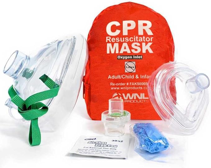 WNL Products FAK5000SGI-BUNDLE Adult/Child & Infant CPR Rescue Mask Kit with CPR Keychain - Soft Case CPR Set with One-Way Valve, Gloves, Antiseptic Wipe, and Face Shield Keychain Barrier - Bundle