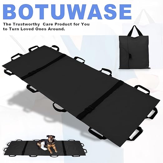 Portable Transport Stretcher with 12 Handles,Dog Stretcher & Gurney with Carrying Bag Patient Animal Mover Travel Size Emergency Casualty Evacuation-Capacity 400lbs (Black)