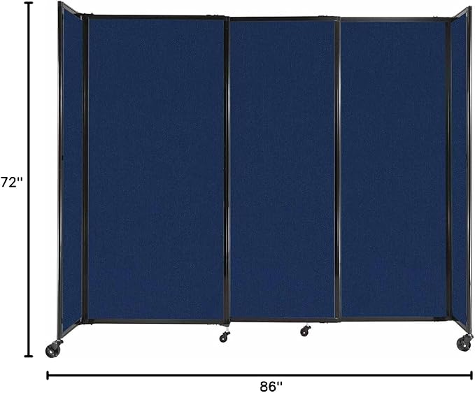 Versare Straightwall Sliding Portable Wall Partition | Freestanding Office Dividers | Locking Wheels | Temporary Room Separator | 7'2'' Wide x 6' Tall Navy Blue Fabric Panels