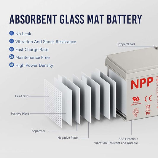 NPP High Rate FR HR1234W (F2, 2Pcs) 204Watts High Rate Battery Replace 12V 9Ah 12V 34Watts/Cell AGM Sealed Lead Acid Rechargeable for Back-UPS Flame Retardant UPS