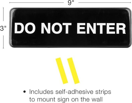 Excello Global Products Do Not Enter Sign: Easy to Mount Informative Plastic Sign with Symbols 9"x3", Pack of 3 (Black)