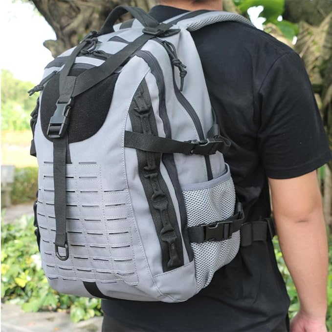 Military Tactical Backpack For Men Laser-Cut Molle Daypack 3 Day for Hiking,Working,Travel (black grey)