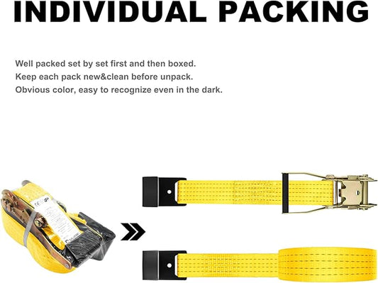 4Pack 2in 30ft Ratchet Strap Flat Hook Yellow Heavy Duty Flatbed Straps for Trailer Tie Down Straps Box Truck Accessories Cargo Loading 10000lbs Breaking Load
