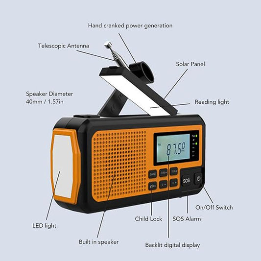Emergency Radio, Hand Crank Solar USB Charging AM FM Shortwave NOAA Weather Radio with SOS Alarm LED Flashlight, for Outdoor Camping Hiking Live