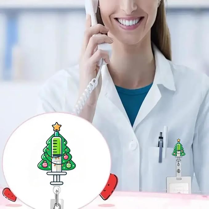 Christmas Badge Reel Xmas Tree Retractable Badge with Alligator Clip Christmas Badge Holder Needle Light String Design 360°Rotating ID Name Holder Clips for Student Nurses Teacher Office Party Favors