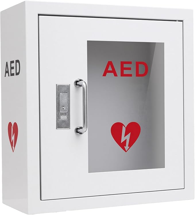 AED Cabinet Wall Mounted, Steel Defibrillator Storage Case with PVC Clear Window, Handle and Snap Lock, AED Defibrillator Cabinet for Home, Hospital 14.2 x 7.8 x 15.7 Inch