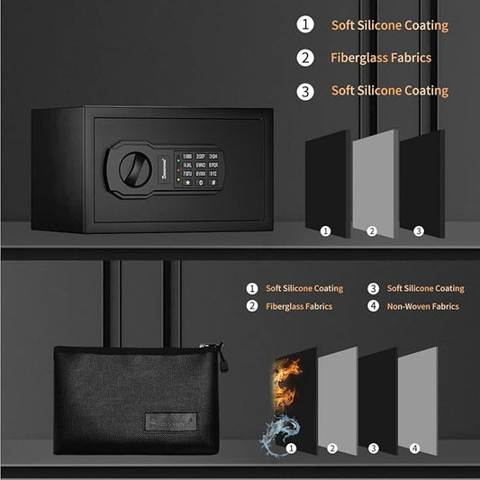 Fire Resistant Safe Box with Fireproof Waterproof Bag and Sensor Light,0.4 Cubic Feet Money Safe with Emergency External Power Supply,Electronic Digital Security Safe