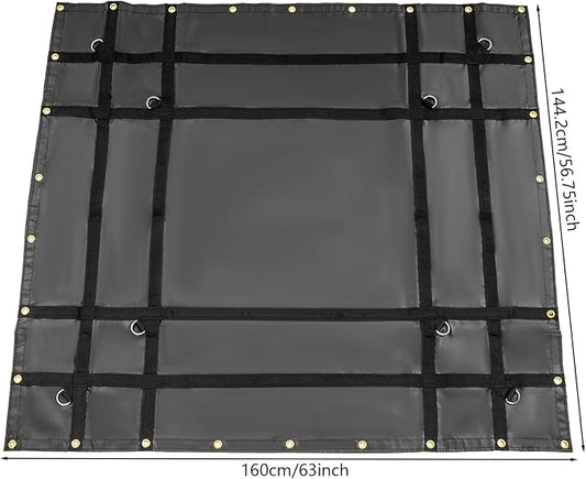 Heavy Duty Waterproof Tarp,63'' x 56.75'' Black Tarpaulin with Fixed D-Shaped Rings,Truck Tarpaulin,Emergency Rain Shelter Protective Cover,Multipurpose PVC Cargo Tarp for Firewood, Roof, Camping