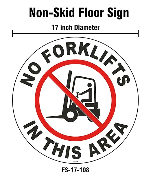 Stranco Non-Slip Floor Sign “NO FORKLIFTS IN THIS AREA” | 17” Red and Black on White | Permanent Acrylic Adhesive, Pebble-Textured Laminate, Durable 20 mil Construction, Slip-Resistant Safety Label